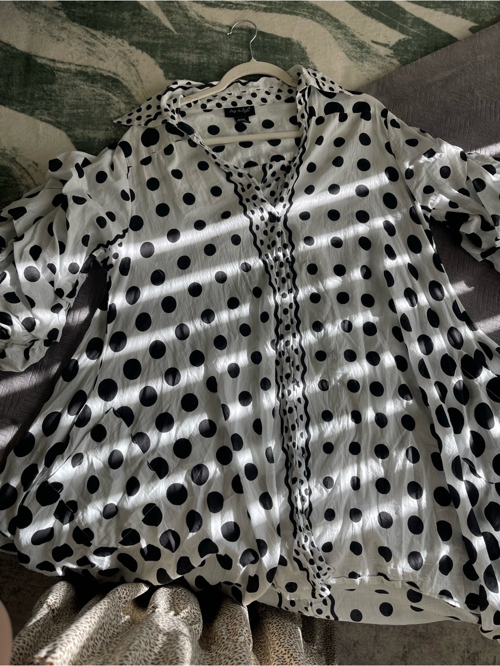 Polka Dot Puff Sleeve Women’s Dress - Black on White - Picture 7 of 8